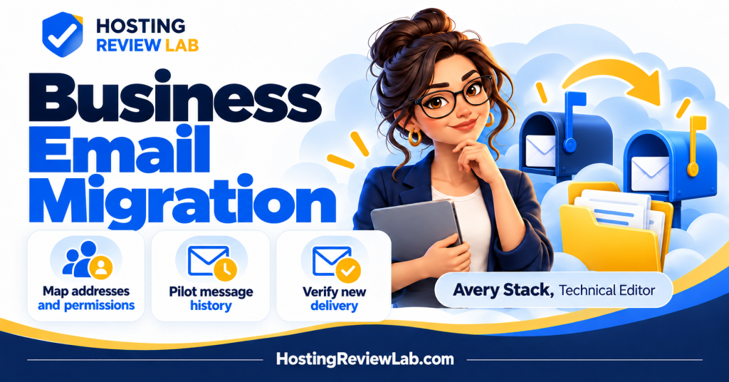 Illustrated Business Email Migration Checklist: Mailboxes, History and Cutover guide with Hosting Review Lab technical editor Avery Stack