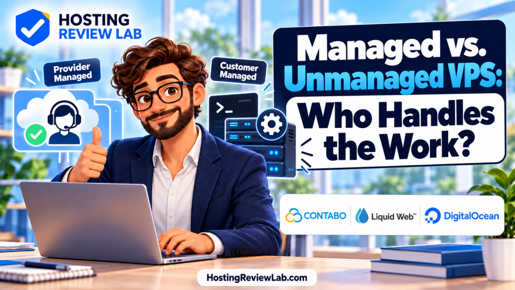 Illustrated Managed vs. Unmanaged VPS cover featuring HRL editor Avery Stack