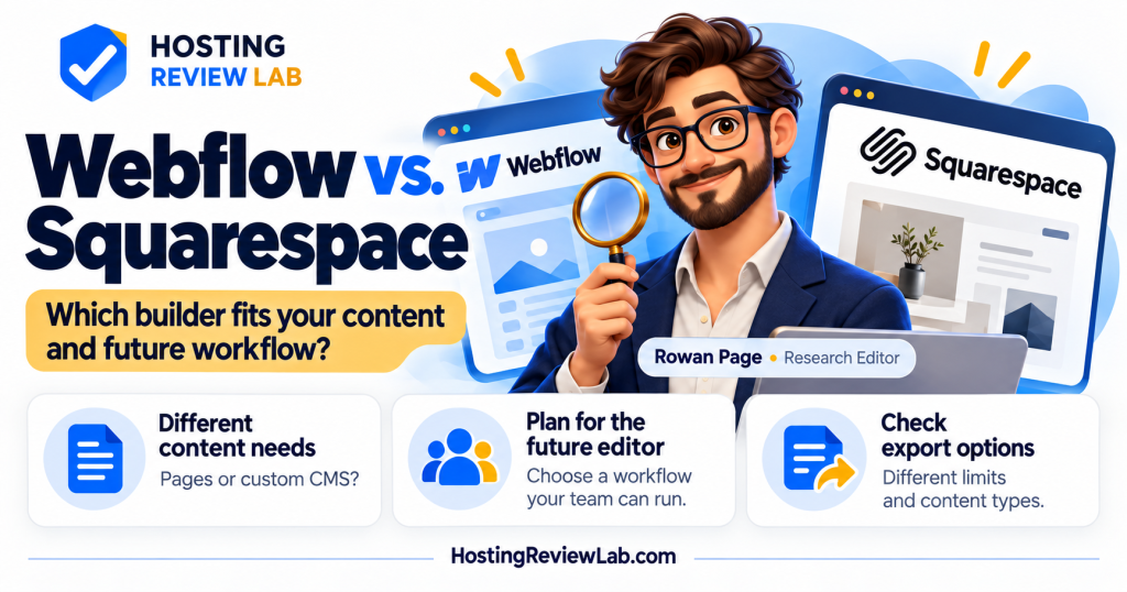 Illustrated guide: Webflow vs. Squarespace: Publishing Workflows, Selling Costs and Portability